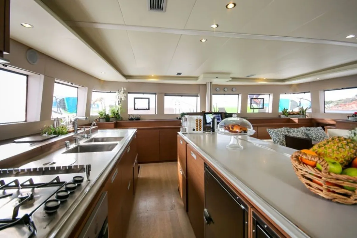 Galley of Valium 62, a Lagoon 620 catamaran at Municipal Unit of Nea Peramos, Greece