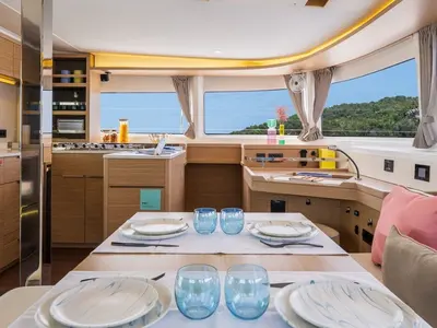 Salon of Mimi, a Lagoon 46 Iconic catamaran at Naples, Italy