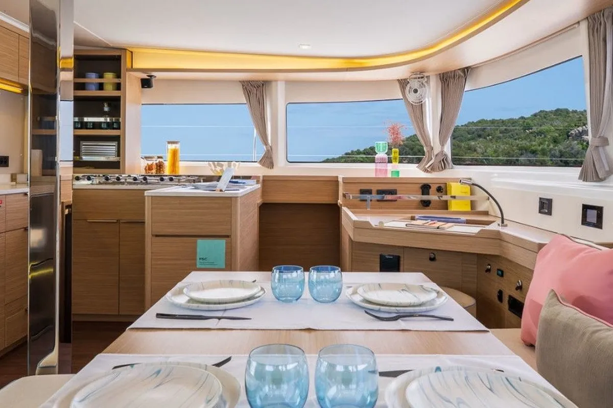 Salon of Mimi, a Lagoon 46 Iconic catamaran at Naples, Italy