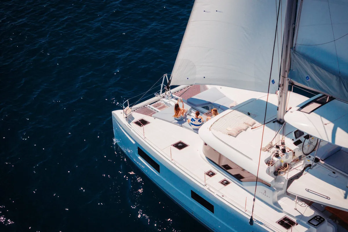 Exterior view of Mimi, a Lagoon 46 Iconic catamaran at Naples, Italy