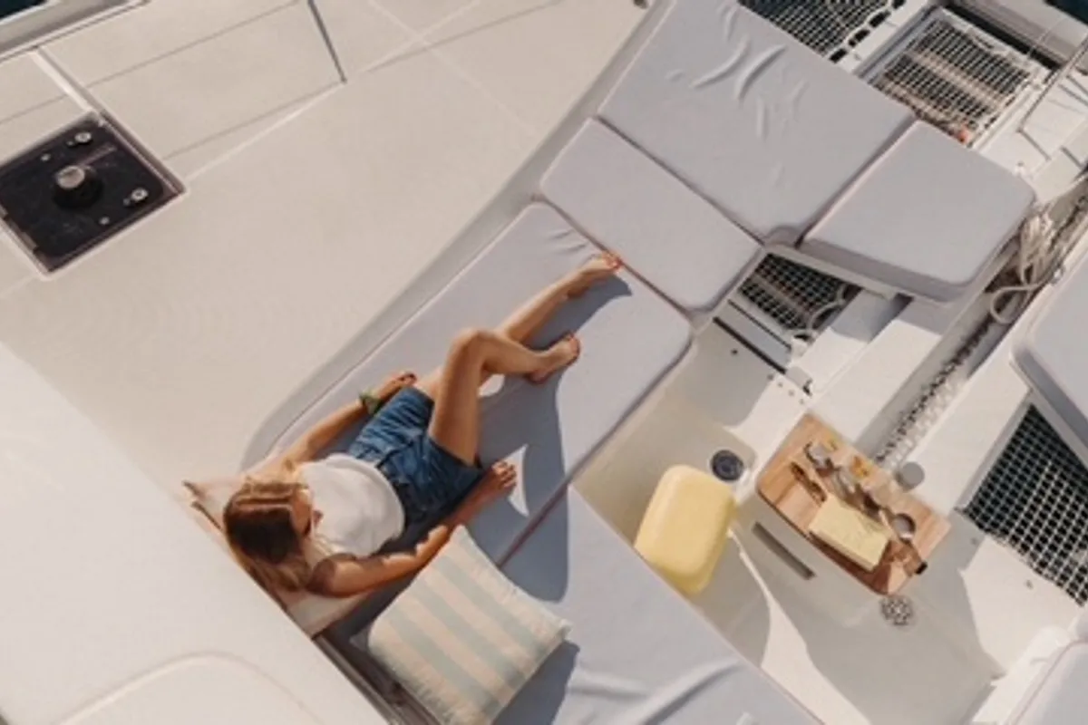 Deck of Mimi, a Lagoon 46 Iconic catamaran at Naples, Italy