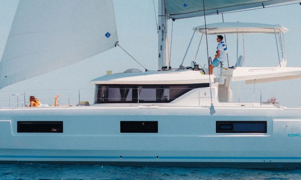 Exterior view of Mimi, a Lagoon 46 Iconic catamaran at Naples, Italy