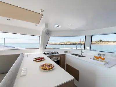 Salon of Flo, a NEEL 47 sailboat at Trapani, Italy