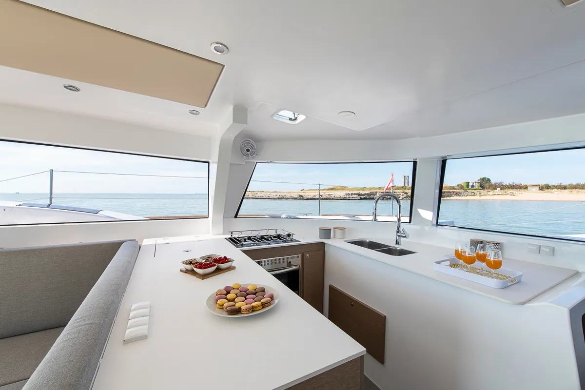 Salon of Flo, a NEEL 47 sailboat at Trapani, Italy