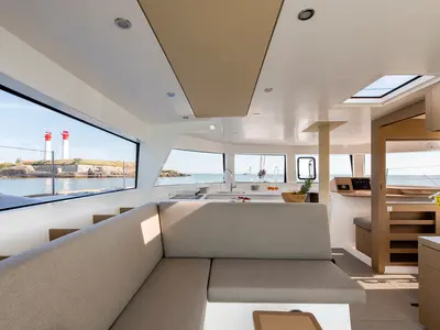 Salon of Flo, a NEEL 47 sailboat at Trapani, Italy