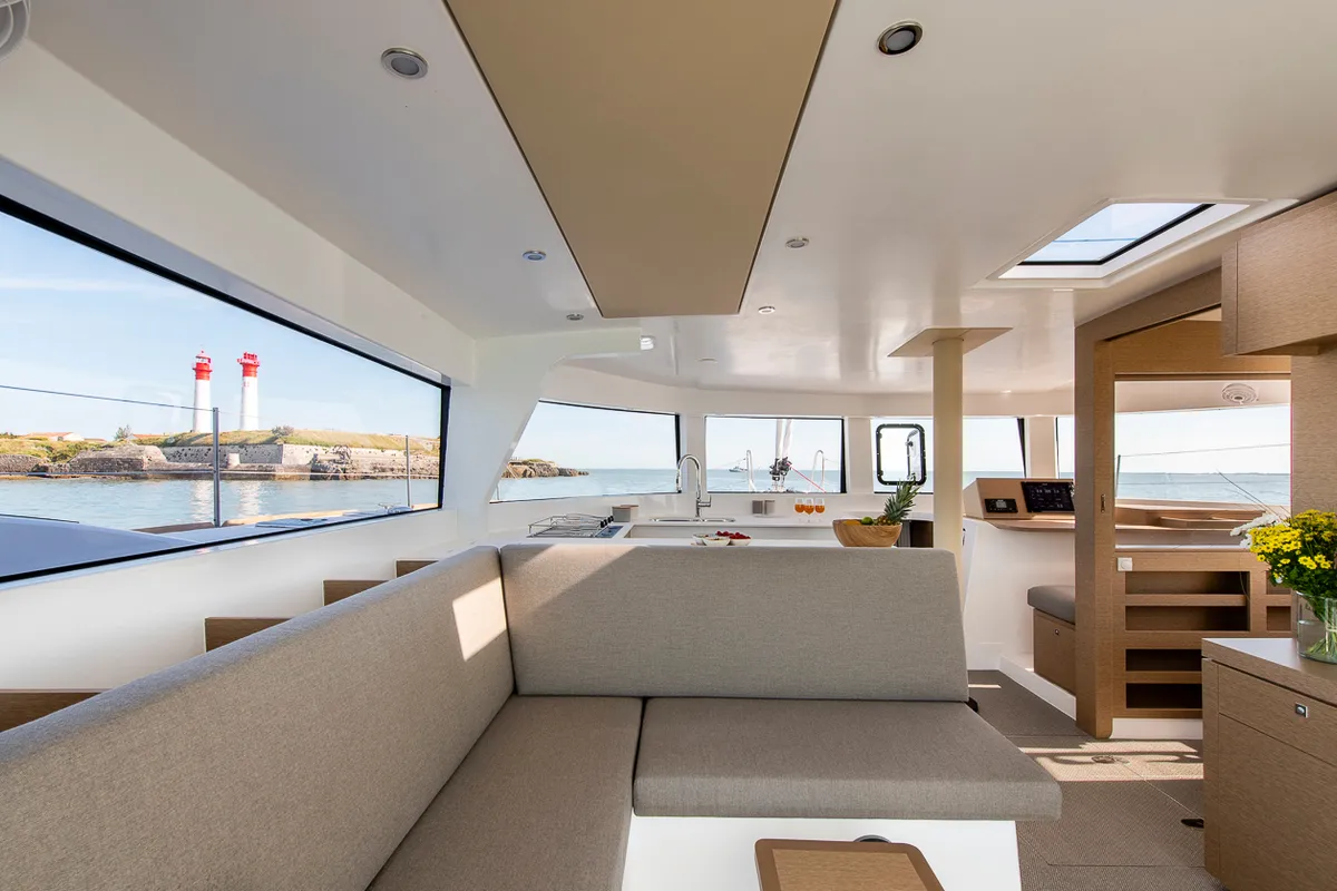 Salon of Flo, a NEEL 47 sailboat at Trapani, Italy