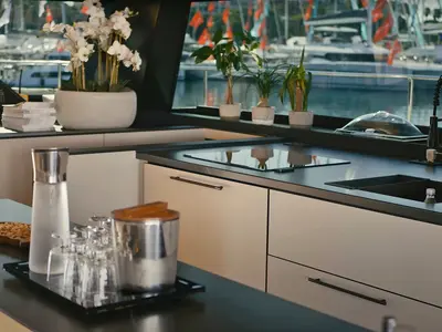 Galley of SEABARIT LX, a Gulet Moon Sail 60 catamaran at Athens, Greece