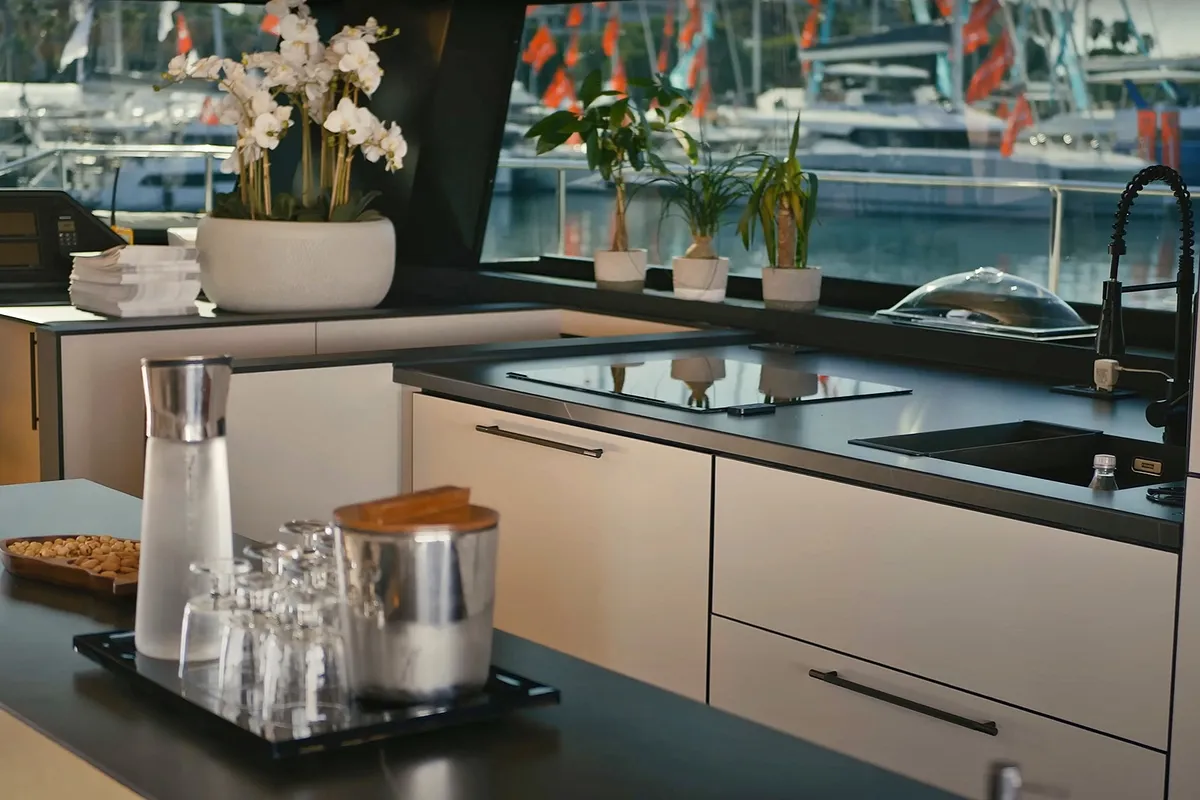 Galley of SEABARIT LX, a Gulet Moon Sail 60 catamaran at Athens, Greece