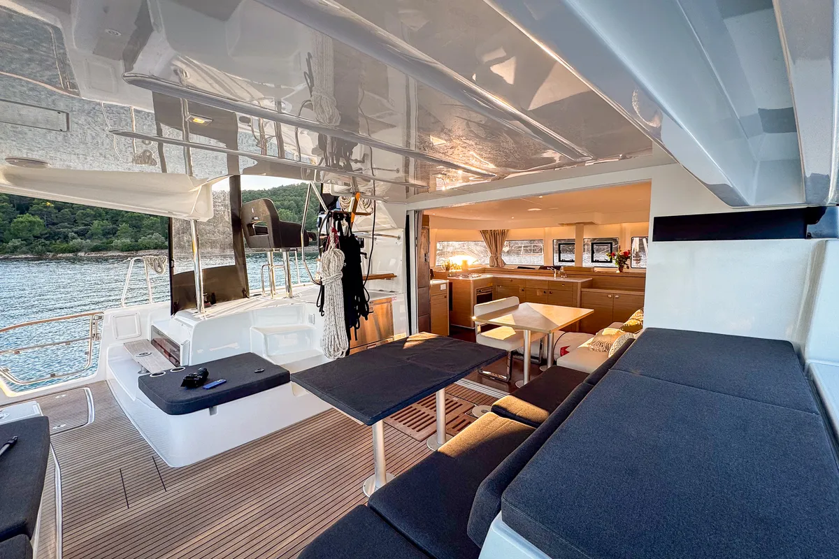 Deck of Aloha, a Lagoon 43 - 3 + 1 cab. OW catamaran at Seget Donji, Croatia