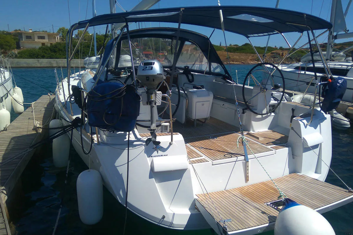 Exterior view of Belle Epoque , a Jeanneau Sun Odyssey 519 sailboat at Athens, Greece