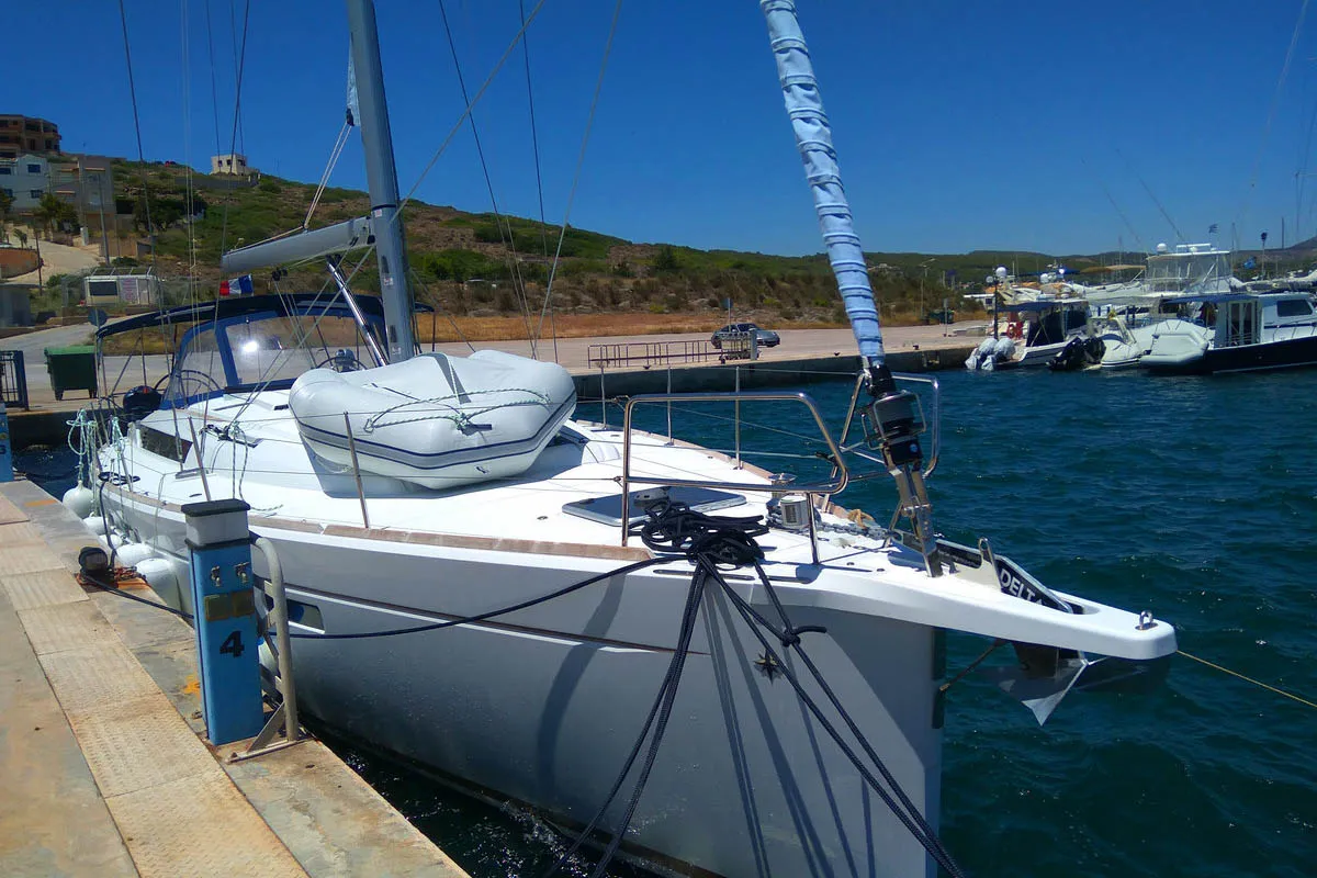 Exterior view of Belle Epoque , a Jeanneau Sun Odyssey 519 sailboat at Athens, Greece