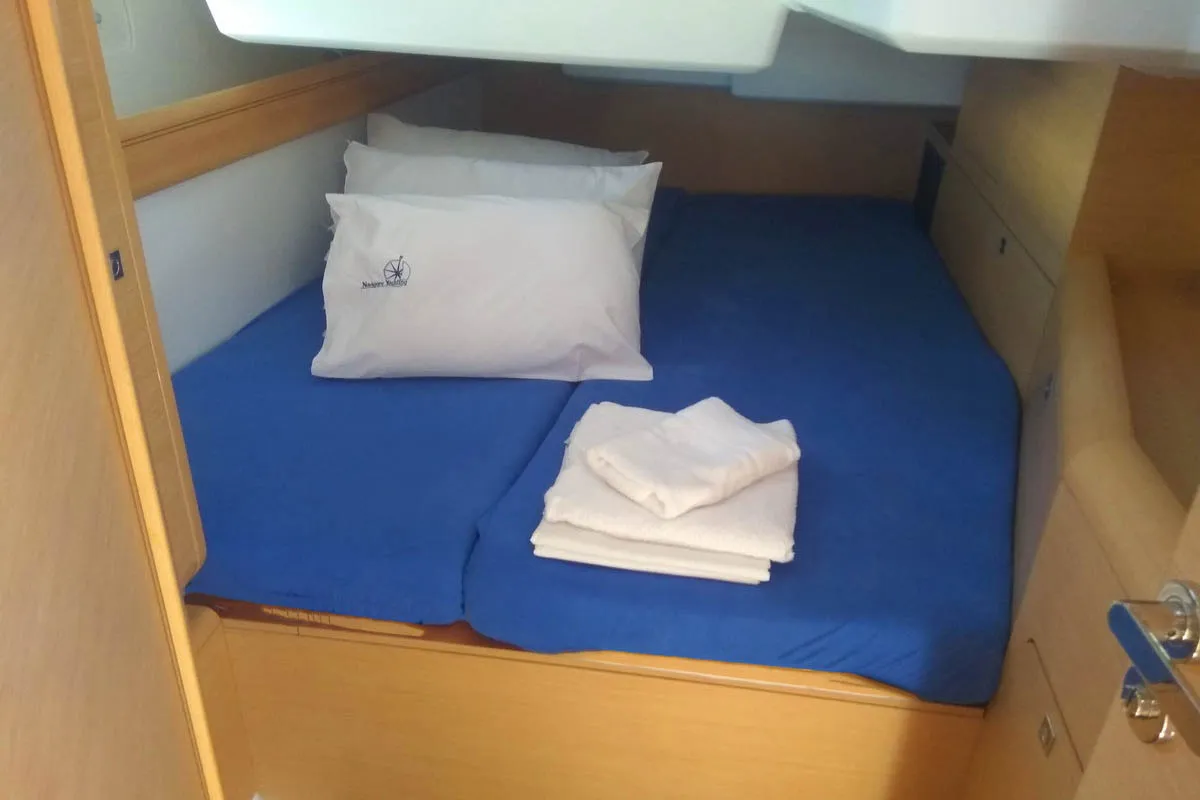 Cabin on Belle Epoque , a Jeanneau Sun Odyssey 519 sailboat at Athens, Greece