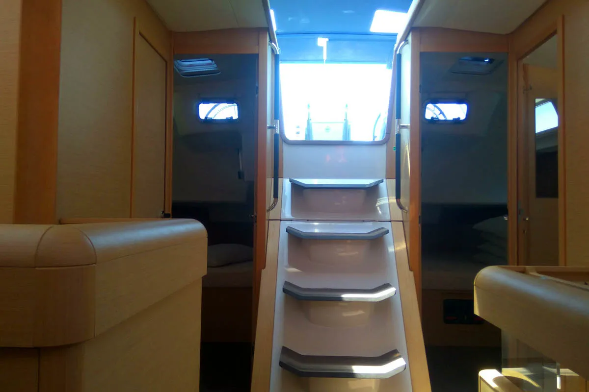 Salon of Belle Epoque , a Jeanneau Sun Odyssey 519 sailboat at Athens, Greece