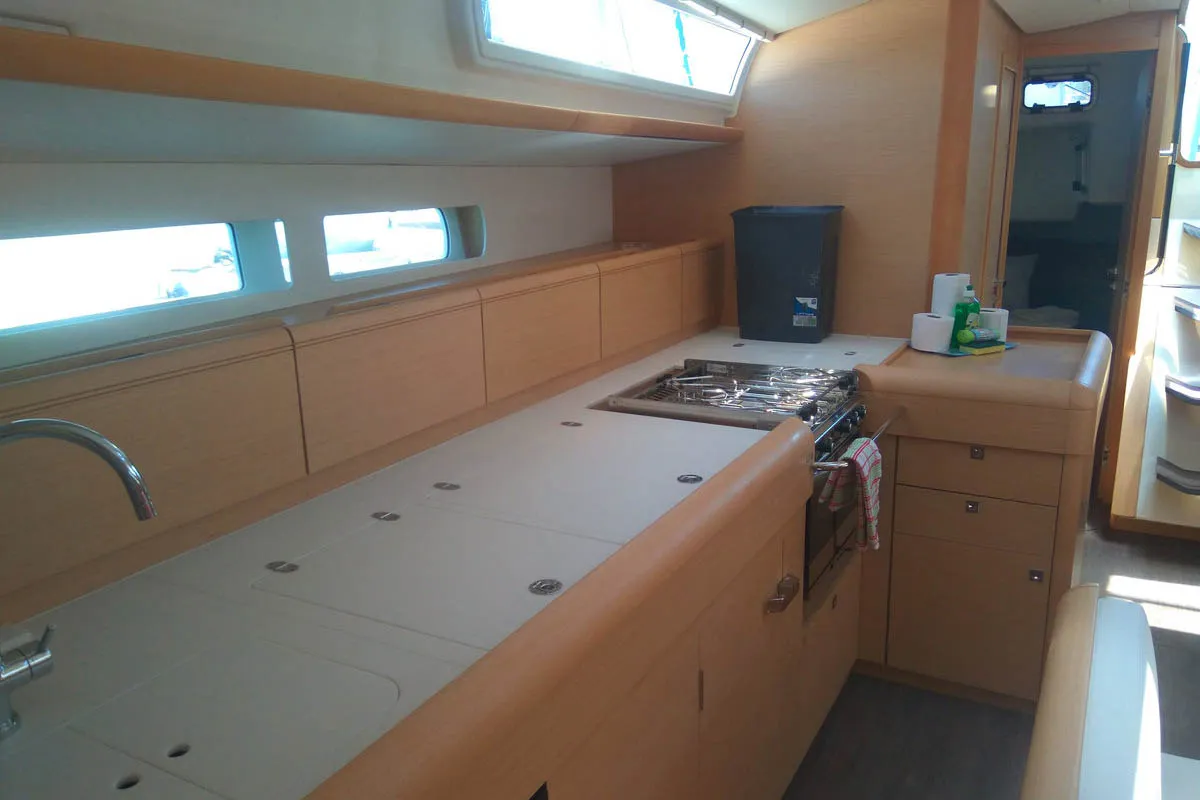 Galley of Belle Epoque , a Jeanneau Sun Odyssey 519 sailboat at Athens, Greece