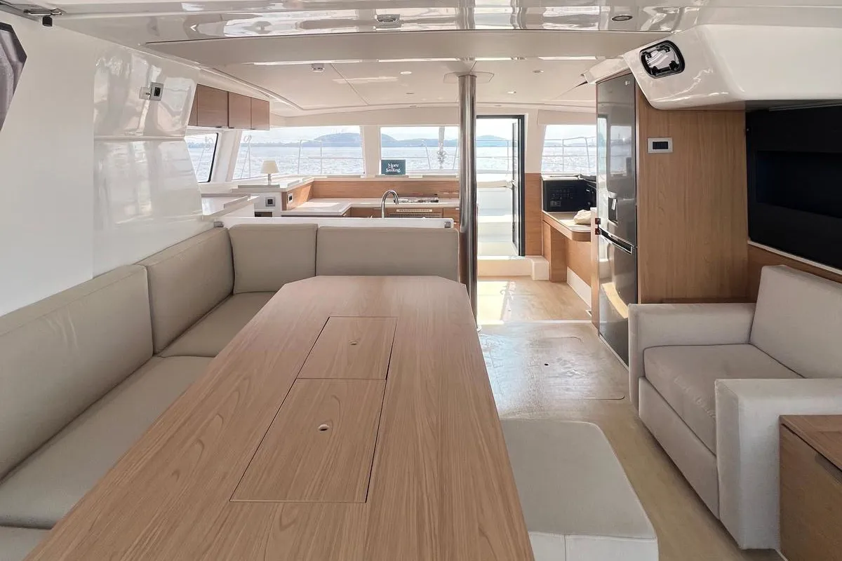 Salon of Honey Meadow, a Bali 4.2 catamaran at Preveza, Greece