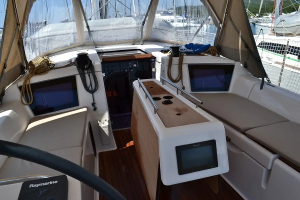 Cockpit of Minion, a Dufour 360 GL sailboat at Općina Sukošan, Croatia
