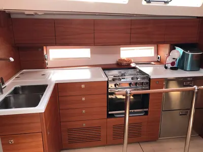 Galley of Mrs. Robinson, a More 55 sailboat at Grad Ploče, Croatia