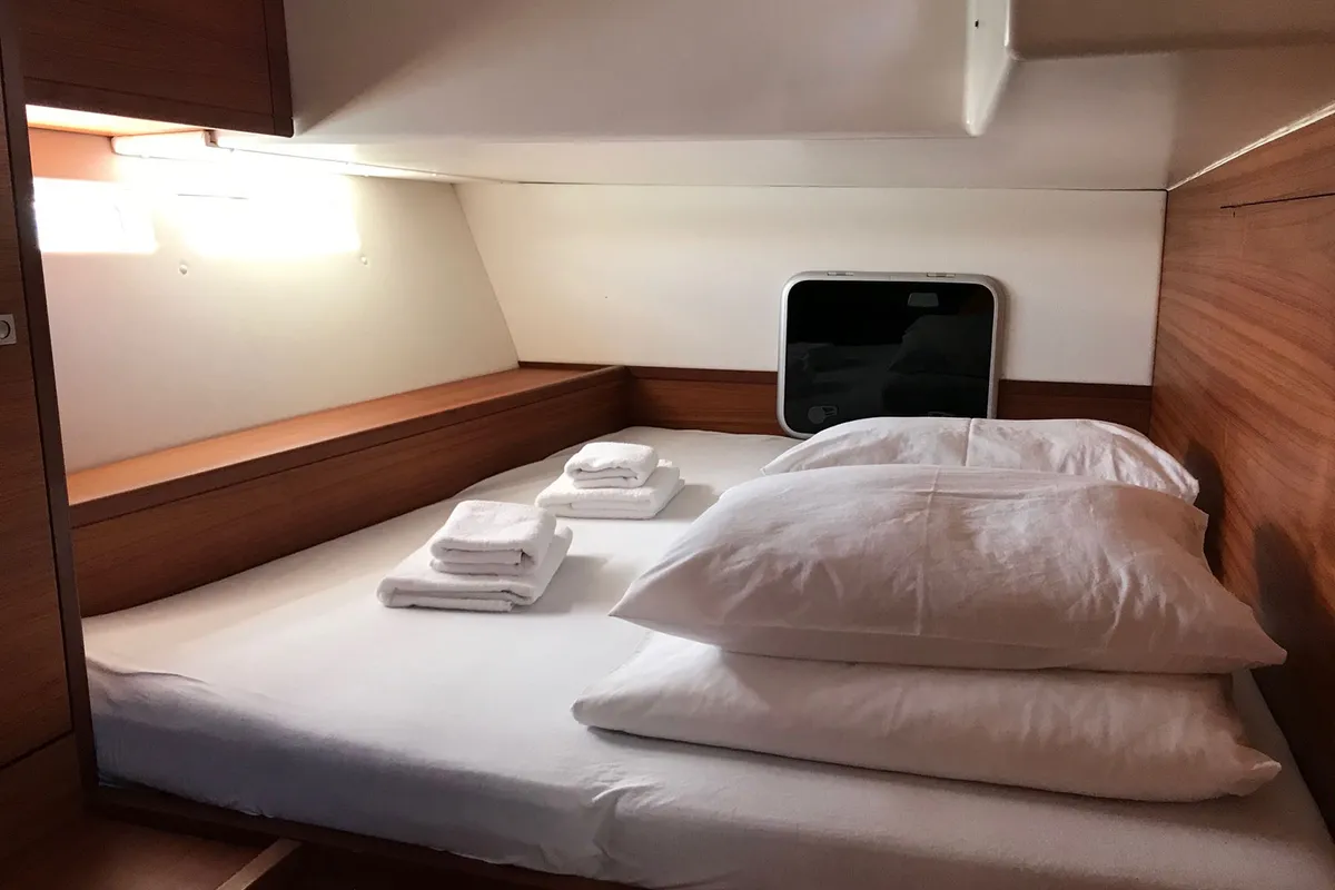 Cabin on Mrs. Robinson, a More 55 sailboat at Grad Ploče, Croatia