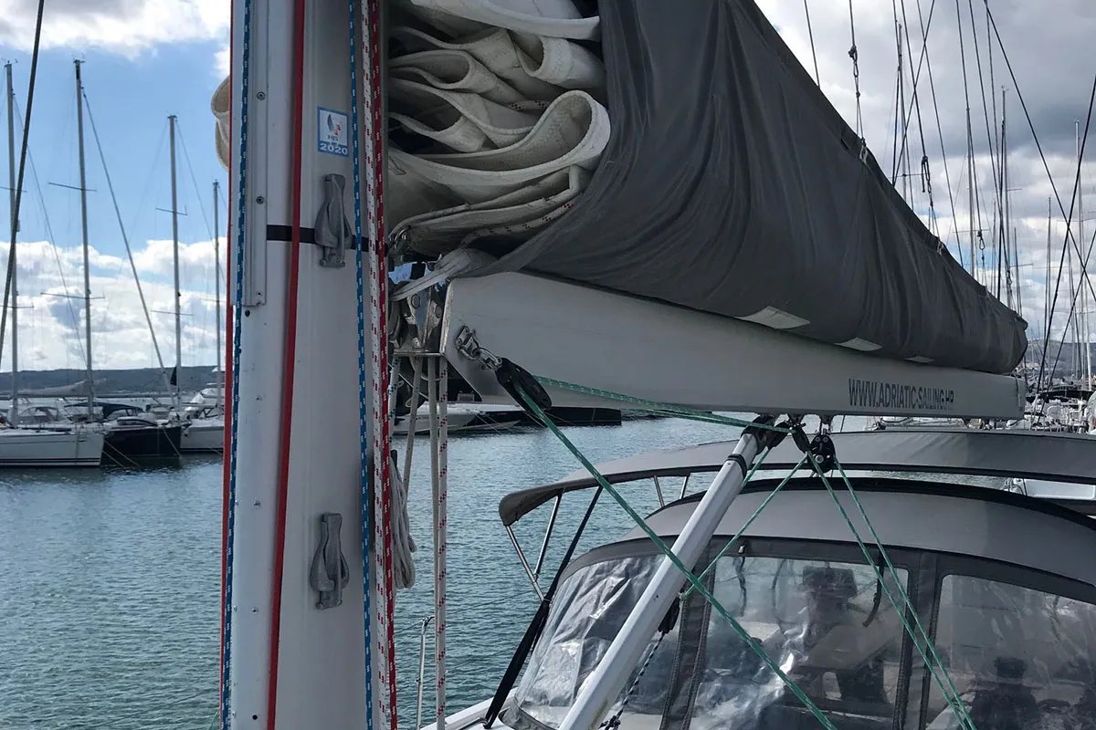 Deck of Mrs. Robinson, a More 55 sailboat at Grad Ploče, Croatia