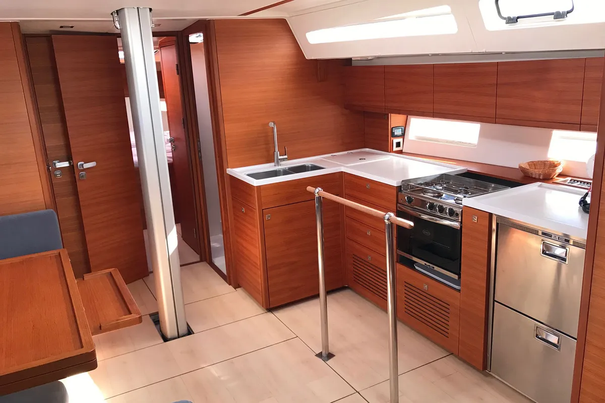 Galley of Mrs. Robinson, a More 55 sailboat at Grad Ploče, Croatia