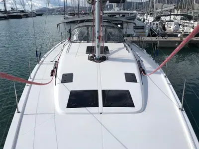 Salon of Mrs. Robinson, a More 55 sailboat at Grad Ploče, Croatia