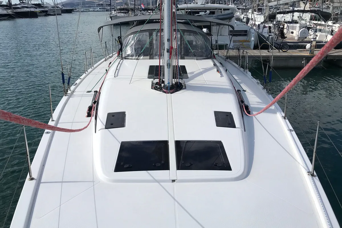 Salon of Mrs. Robinson, a More 55 sailboat at Grad Ploče, Croatia