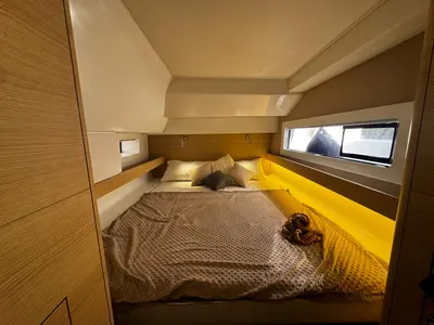 Cabin on Zarah, a Aventura 37 catamaran at Capo d'Orlando, Italy