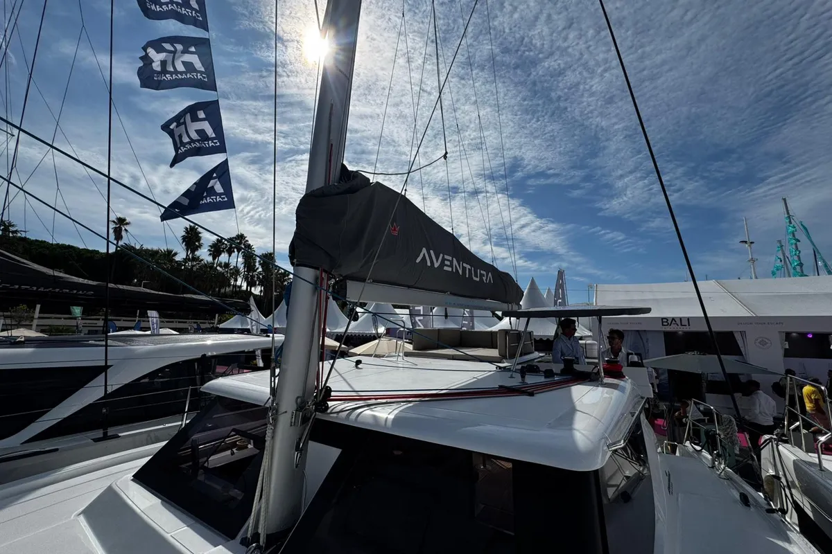 Deck of Zarah, a Aventura 37 catamaran at Capo d'Orlando, Italy