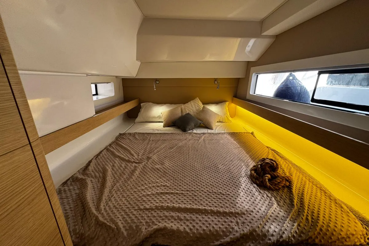 Cabin on Zarah, a Aventura 37 catamaran at Capo d'Orlando, Italy