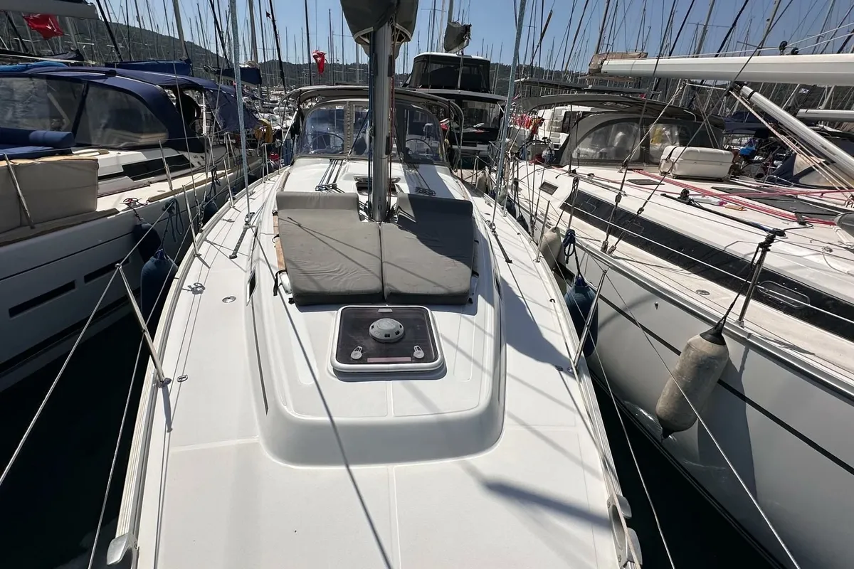 Deck of Miss Aleyna, a Beneteau Cyclades 39.3 sailboat at Fethiye, Turkey