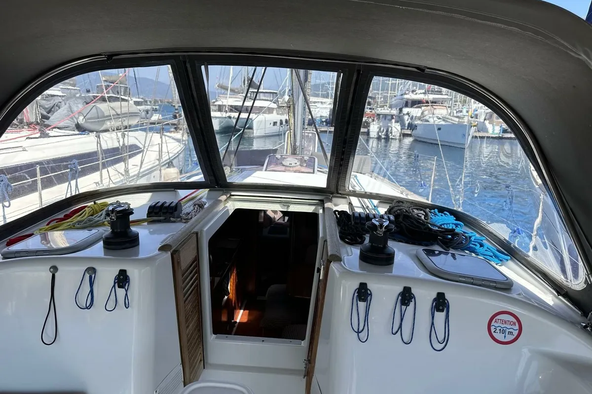 Cockpit of Miss Aleyna, a Beneteau Cyclades 39.3 sailboat at Fethiye, Turkey