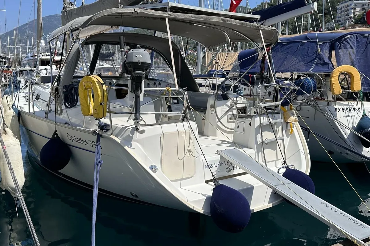 Exterior view of Miss Aleyna, a Beneteau Cyclades 39.3 sailboat at Fethiye, Turkey