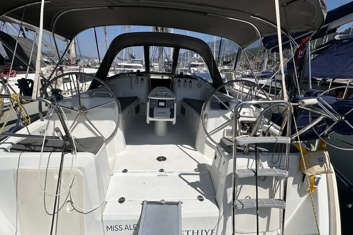 Cockpit of Miss Aleyna, a Beneteau Cyclades 39.3 sailboat at Fethiye, Turkey