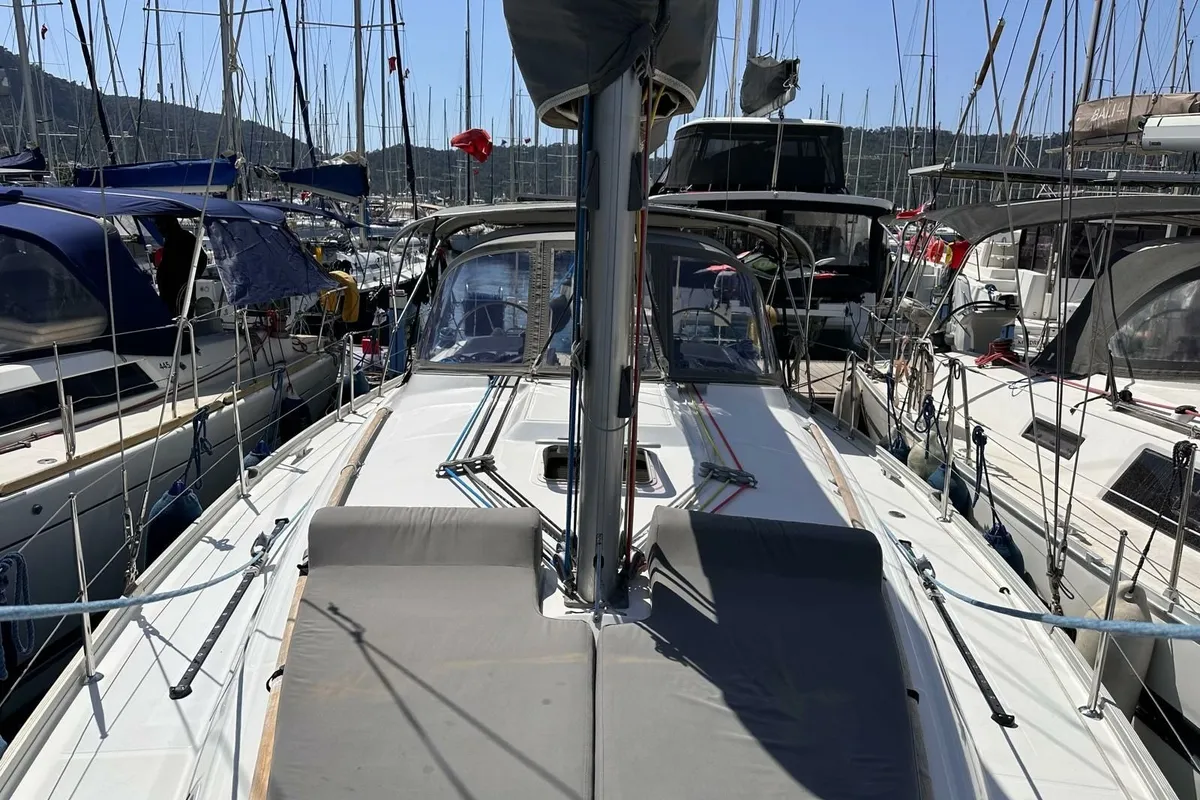 Deck of Miss Aleyna, a Beneteau Cyclades 39.3 sailboat at Fethiye, Turkey