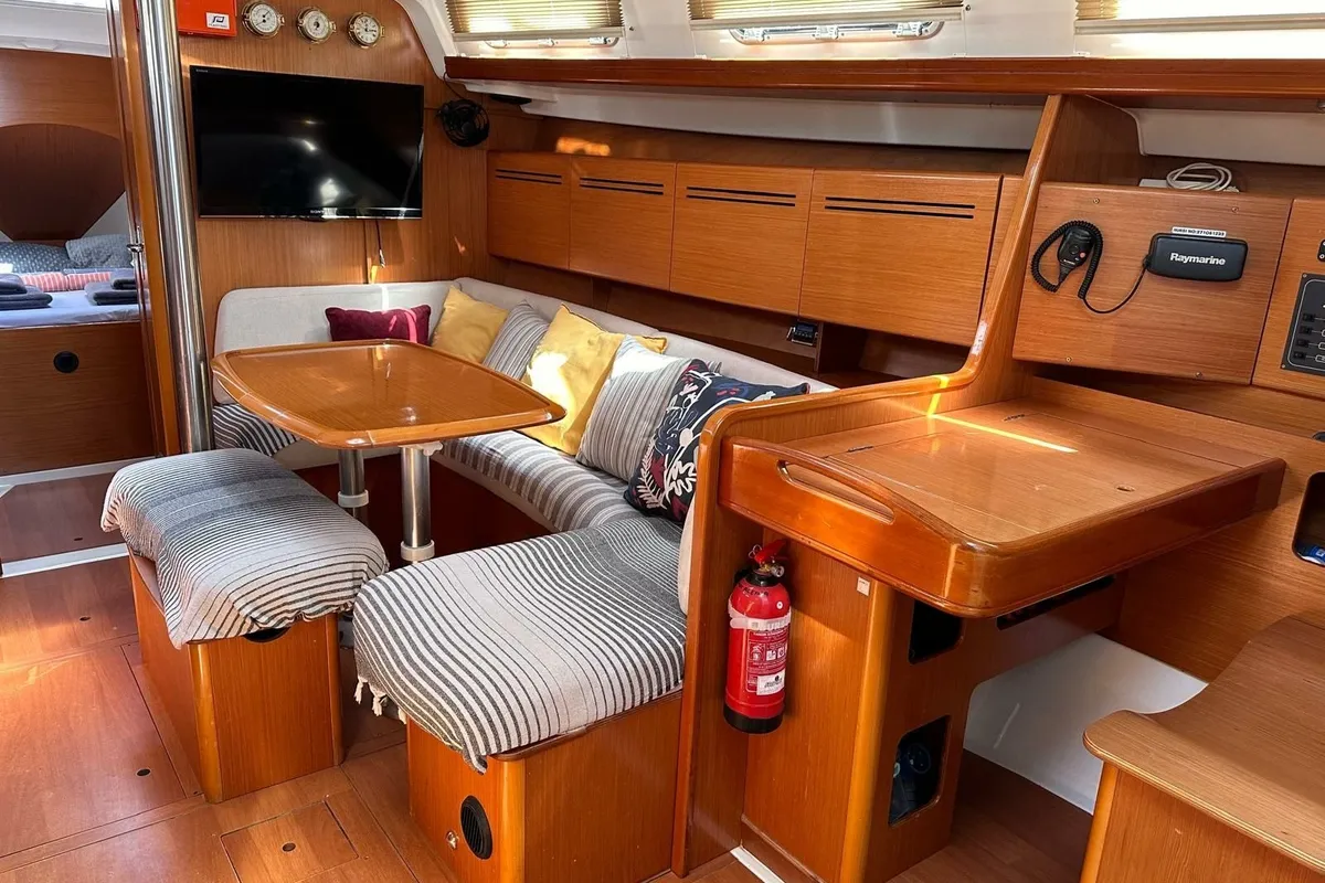 Salon of Miss Aleyna, a Beneteau Cyclades 39.3 sailboat at Fethiye, Turkey