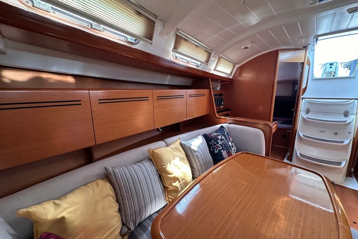 Salon of Miss Aleyna, a Beneteau Cyclades 39.3 sailboat at Fethiye, Turkey