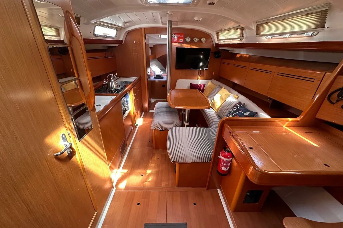 Salon of Miss Aleyna, a Beneteau Cyclades 39.3 sailboat at Fethiye, Turkey