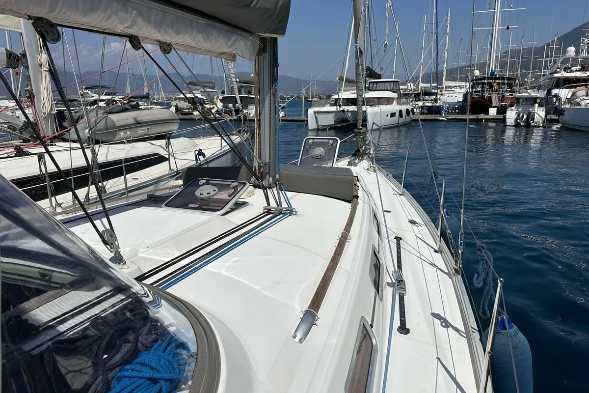 Deck of Miss Aleyna, a Beneteau Cyclades 39.3 sailboat at Fethiye, Turkey