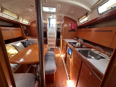 Salon of Miss Aleyna, a Beneteau Cyclades 39.3 sailboat at Fethiye, Turkey