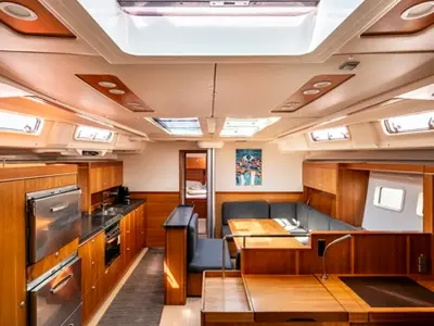 Salon of Premium, a Hanse 575 sailboat at Piraeus, Greece