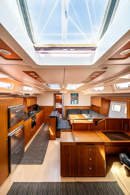 Salon of Premium, a Hanse 575 sailboat at Piraeus, Greece