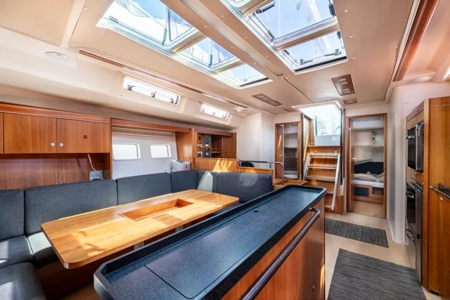 Salon of Premium, a Hanse 575 sailboat at Piraeus, Greece