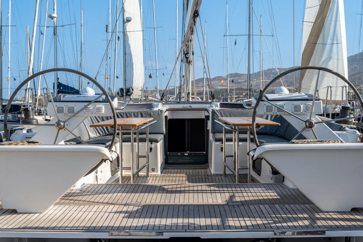 Deck of Premium, a Hanse 575 sailboat at Piraeus, Greece