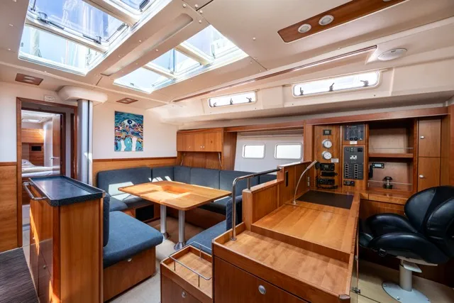Salon of Premium, a Hanse 575 sailboat at Piraeus, Greece