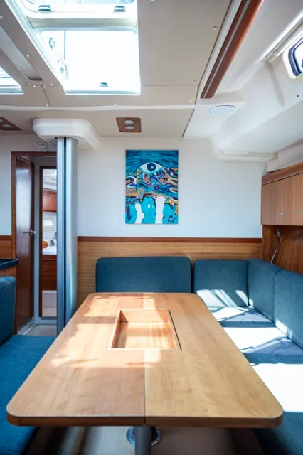 Salon of Premium, a Hanse 575 sailboat at Piraeus, Greece