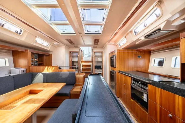 Salon of Premium, a Hanse 575 sailboat at Piraeus, Greece
