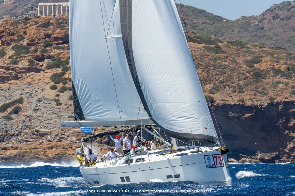 Exterior view of Premium, a Hanse 575 sailboat at Piraeus, Greece