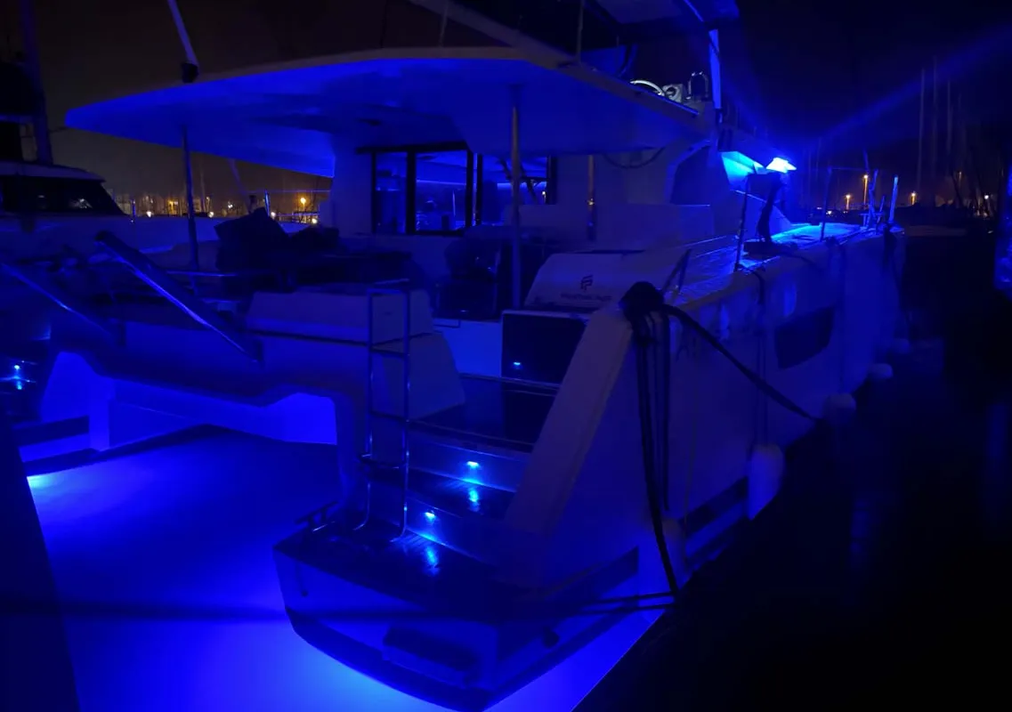 Exterior view of Follow the Sun, a Fountaine Pajot Astrea 42 catamaran at Municipal Unit of Lefkada, Greece