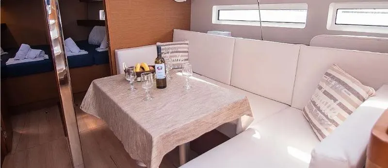 Salon of Georgia, a Jeanneau Sun Odyssey 440 sailboat at Kontokali, Greece