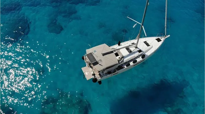 Exterior view of Georgia, a Jeanneau Sun Odyssey 440 sailboat at Kontokali, Greece